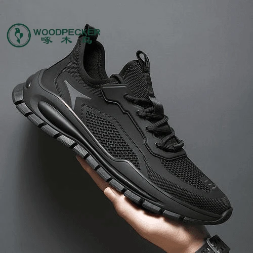 啄木鸟男鞋2025新款夏季透气防臭网面运动休闲网鞋男士工作黑色劳