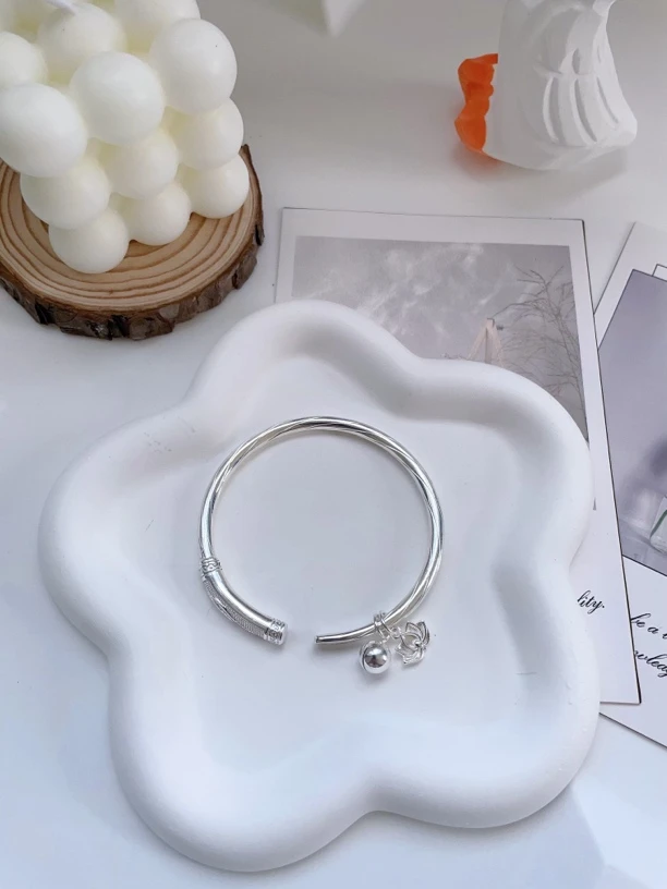 足银银制品 足银999.9莫比乌斯莲花铃铛古风新中式实心纯银手镯