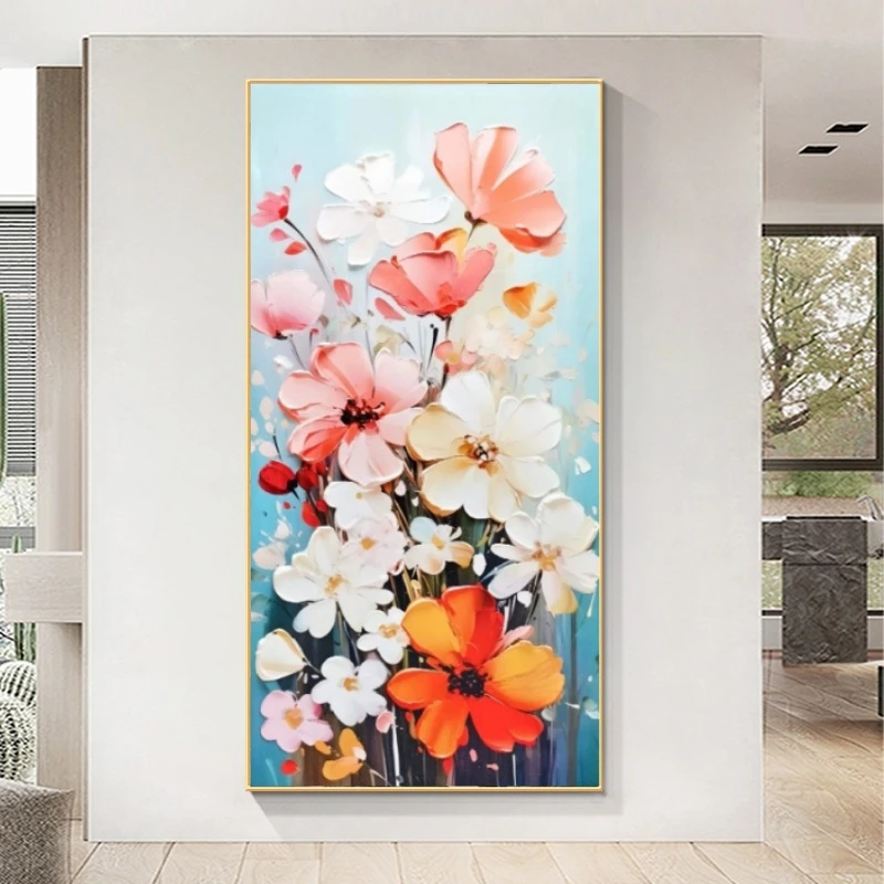 【东方画廊】繁花似锦玄关画奶油风油画风入户玄关肌理装饰画抽象画