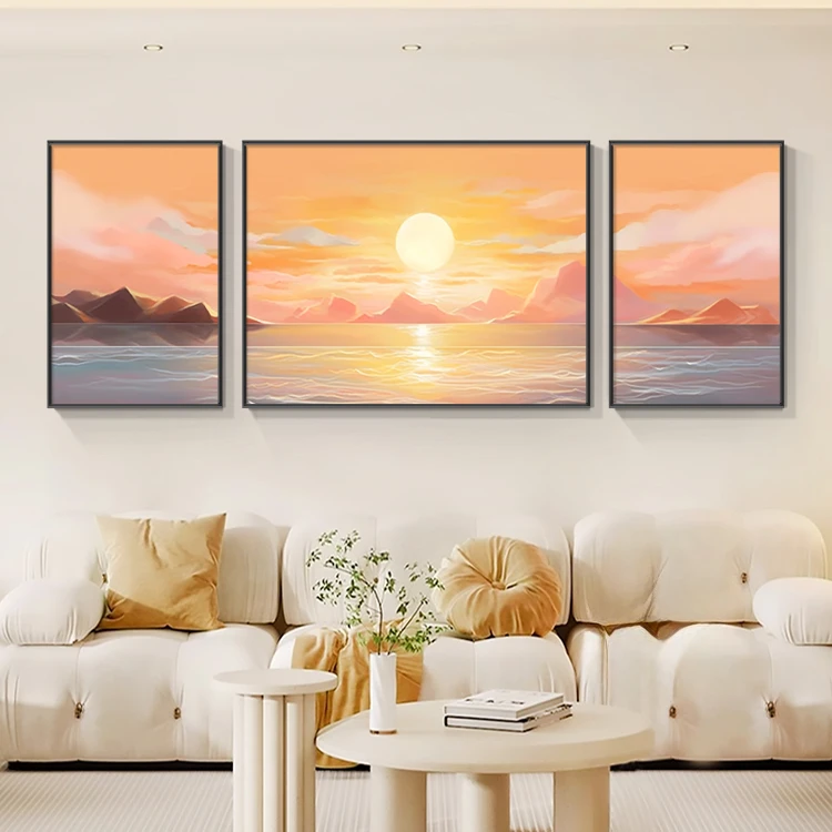 【东方画廊】向日葵客厅装饰画现代简约沙发背景墙挂画风景三联画