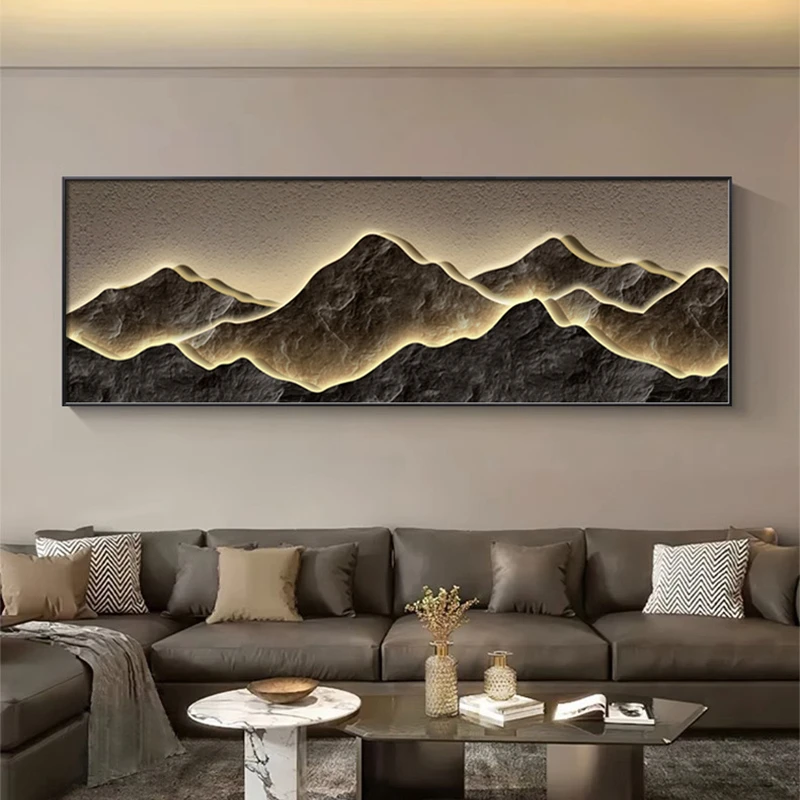 【东方画廊】背靠金山光影高级感客厅床头装饰画现代轻奢大气山水画