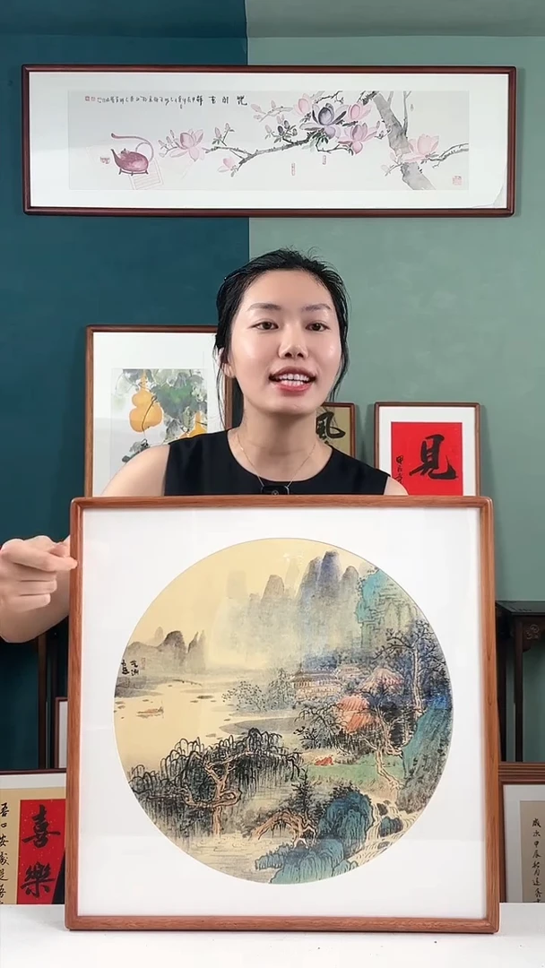 【闪购商品】书法53*53  仿古山水手绘