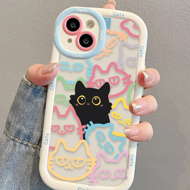 可爱彩色猫咪适用苹果15_14_13_12手机壳华为oppo小米vivo耐摔