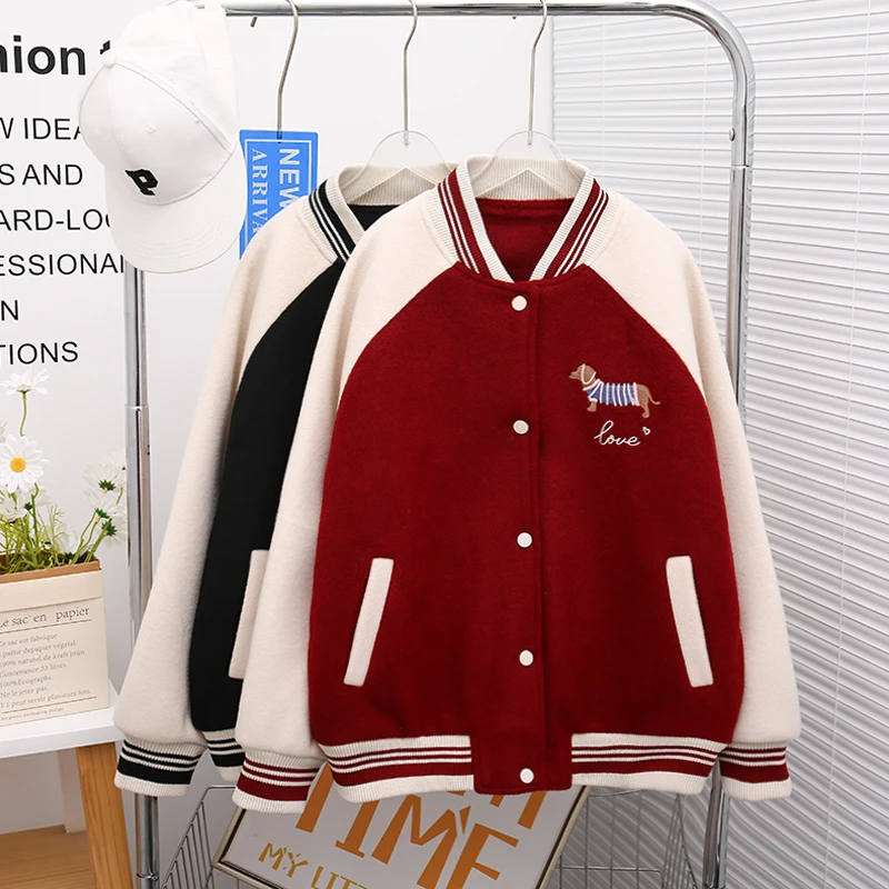 冬季新款女童外套棒球服童装休闲宽松洋气潮童外套zb3792简约童品