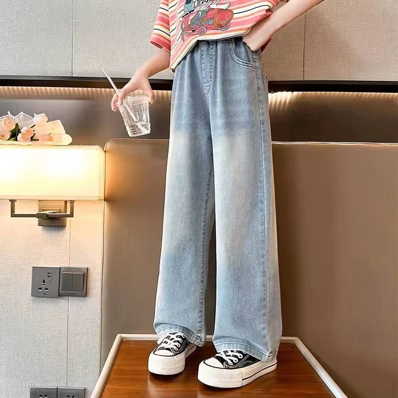 冬季新款女童加绒牛仔裤直筒儿童保暖裤子宽松百搭zb3877简约童品