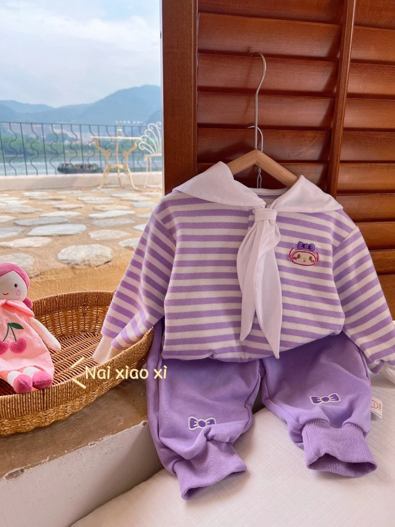 奶小西优米多儿童女童春秋卫衣爬服哈衣外出服特价款条纹女宝