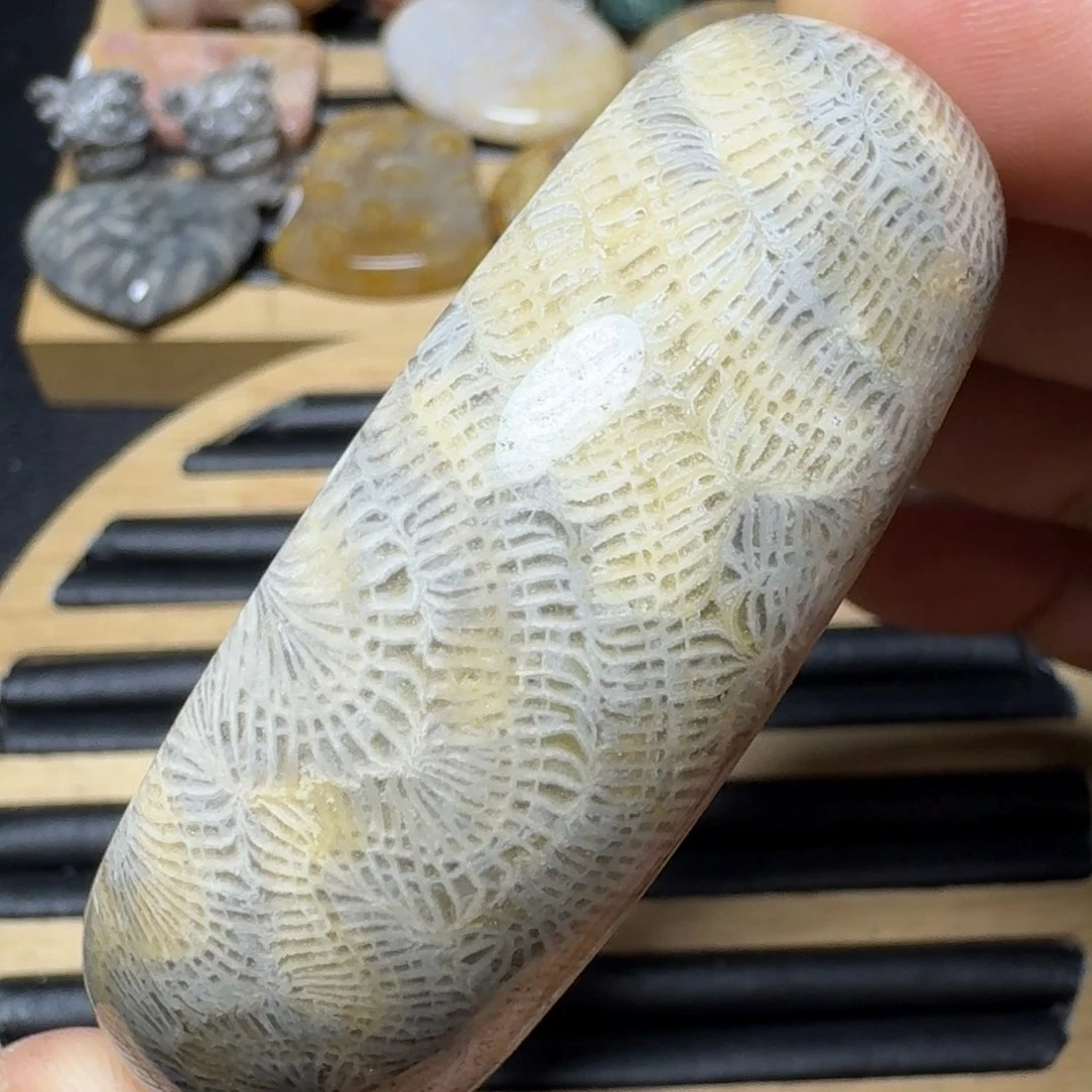 硅化珊瑚（珊瑚玉）纯天然色有机玉石未镶嵌57.5圈口