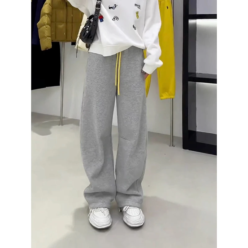 灰色加绒加厚运动裤子女秋冬季2024新款高级感显瘦休闲长裤卫裤