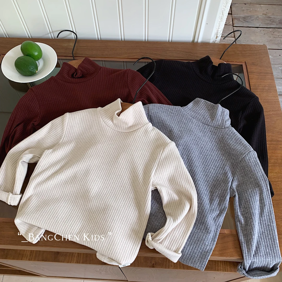 儿童打底衫2025春季新款纯色打底衣男童套头休闲针织衫