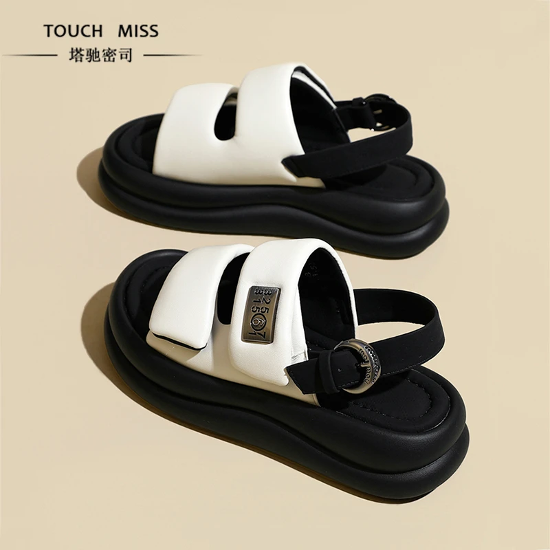 TOUCH MISS夏季魔术贴厚底罗马凉鞋女松糕踩屎感休闲百搭外穿拖鞋