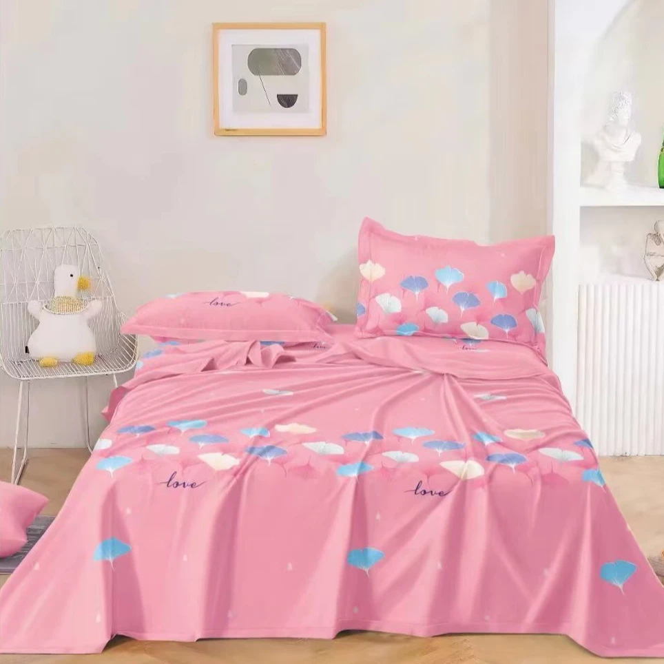 【粉色银杏叶】多尺寸床单枕套布料格子布棉线布段加厚老粗布细纱