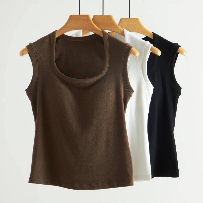 徳绒背心女秋冬新款内搭修身带胸棉方领打底A09117