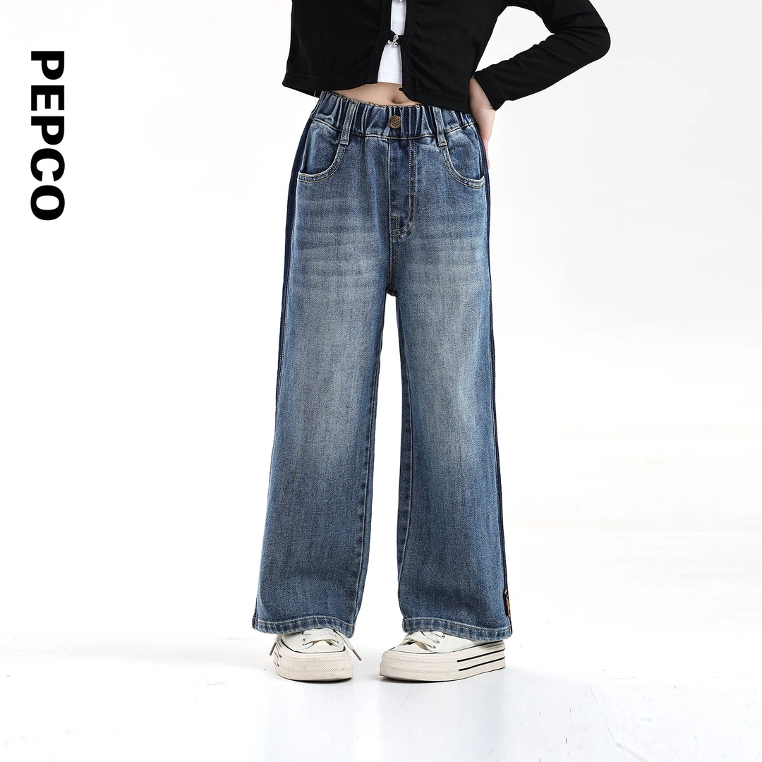 小猪班纳童装秋装新款儿童牛仔裤中大童女童阔腿裤822433070