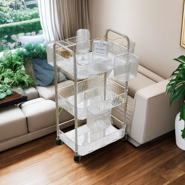 透明亚克力置物小推车零食架落地置物架可移动书架化妆品收纳架子