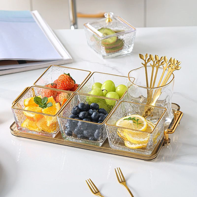 茶果盘摆盘零食干果盘玻璃商用摆盘家用客厅轻奢高档瓜子糖果盘