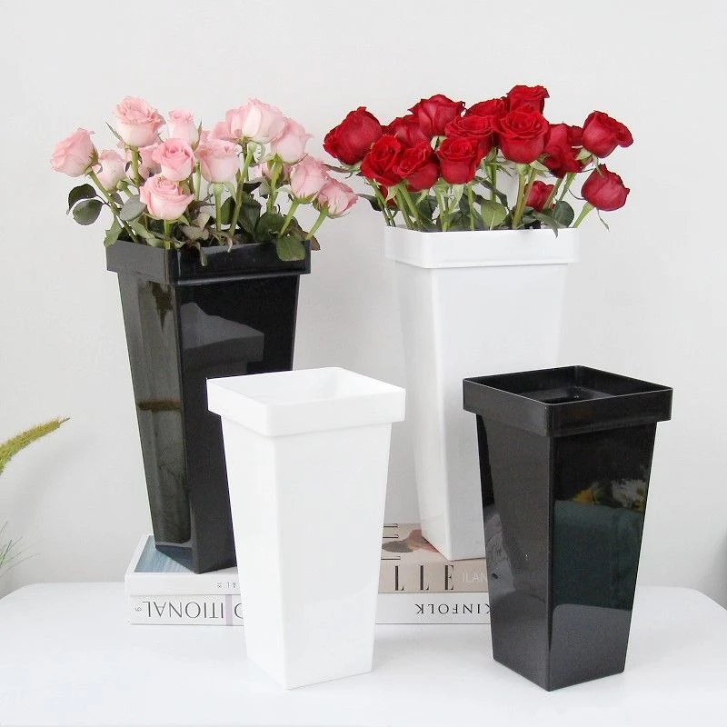 法式方形塑料醒花桶客厅家用落地高花瓶花店专用养花桶泡花桶Z458