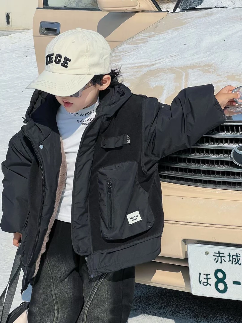 【现货】棉衣儿童保暖冬装2023新款中大童棉服儿童宽松外套连帽冬季