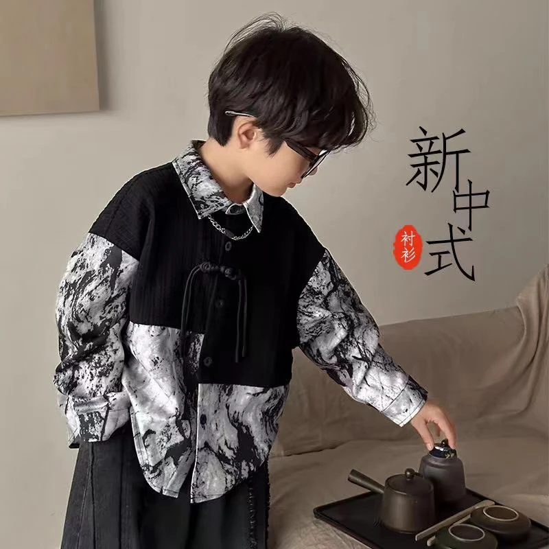 2024男童衬衫外套儿童国风长袖衬衣中大童春款汉服炸街上衣潮