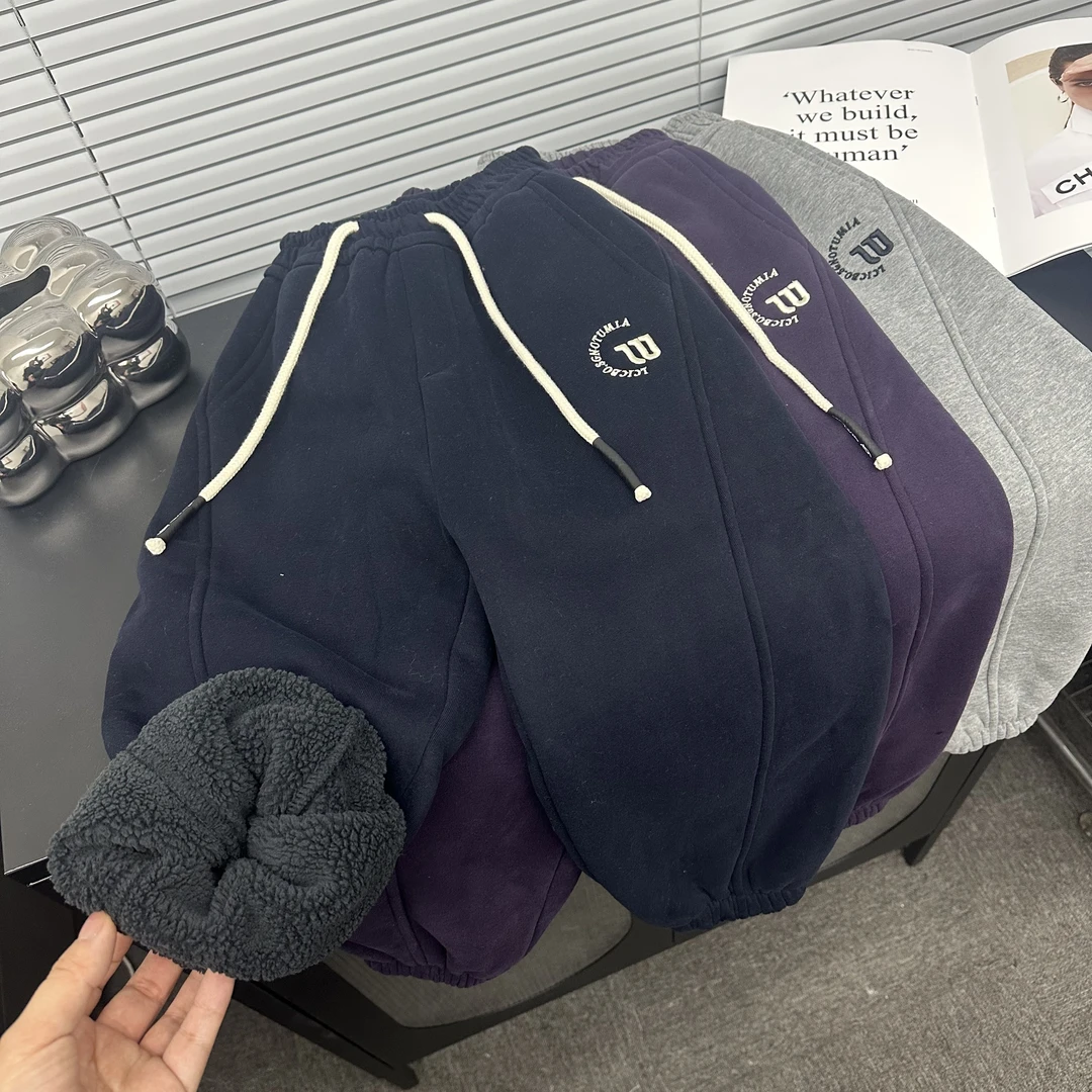 特厚羔羔绒一体绒卫裤2024冬季韩版潮流百搭加厚中大童