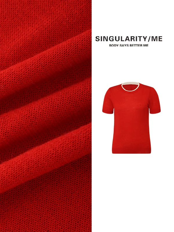 Singularity Me 8S 2525 撞色圆领打底针织短袖上衣