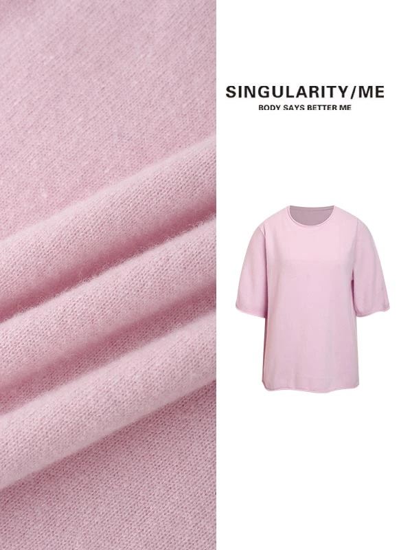 Singularity Me 7S 4344 绵羊毛粉色软糯宽松圆领短袖针织衫