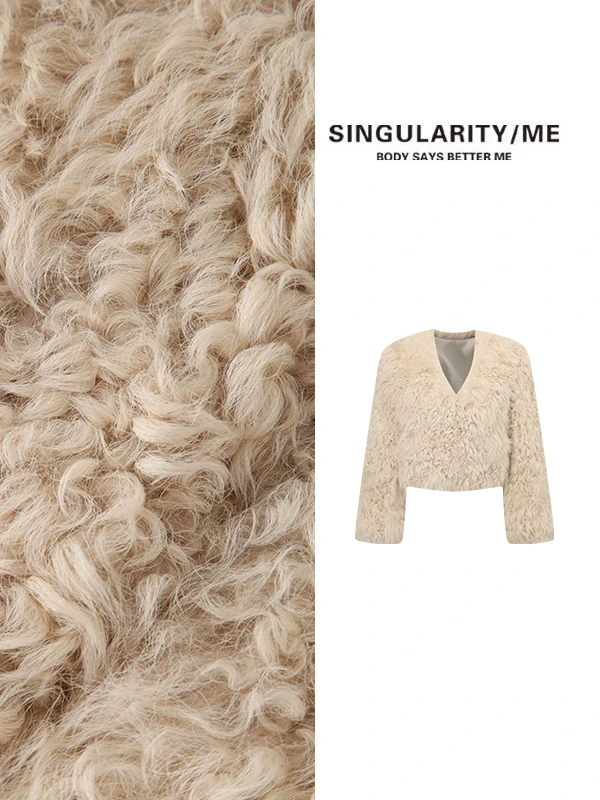 Singularity Me 10S 57688 100羊毛卷毛V领廓形厚款时尚外套