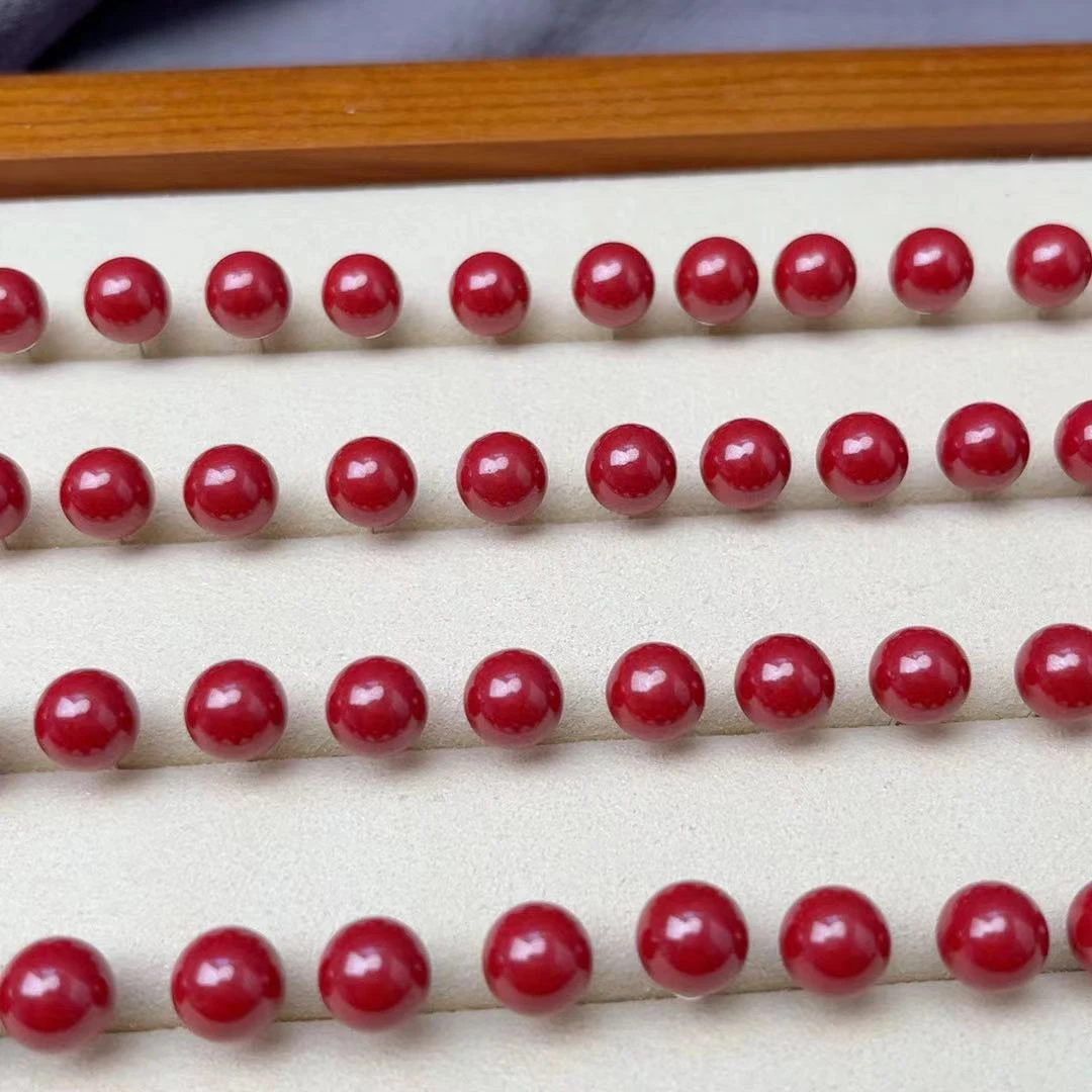 含辰砂工艺品【荣姐优选】十全十美朱砂圆珠银针耳钉  8mm