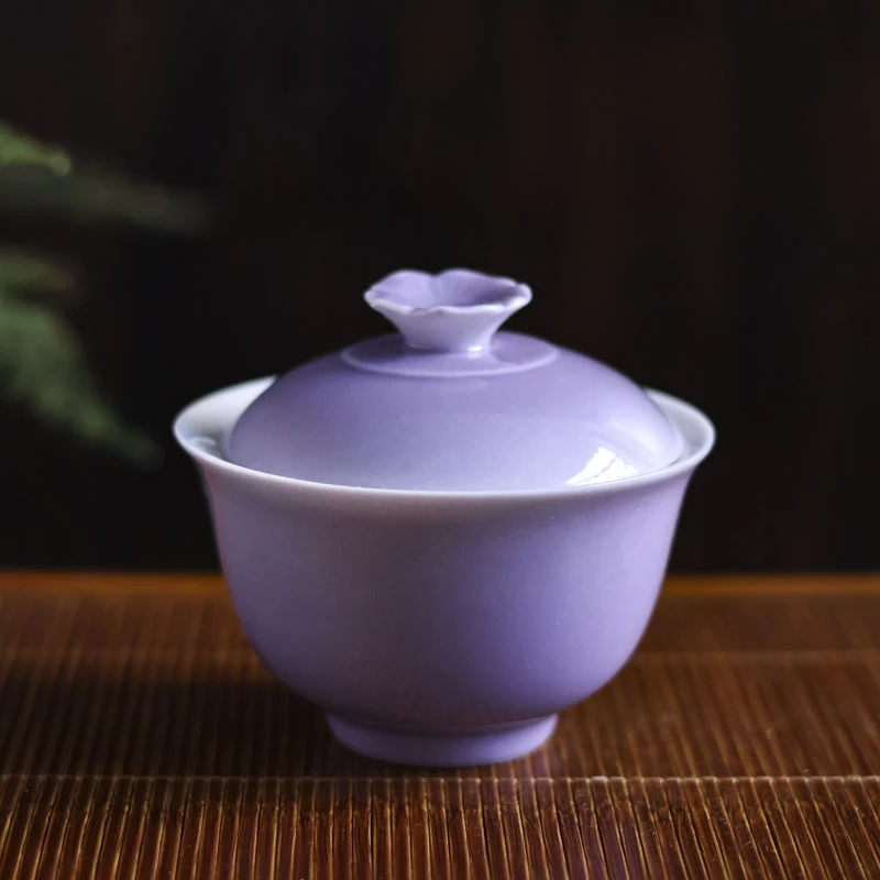 【陶珊居】 幻紫-黄丽君-花朵盖碗（Q4689）120毫升