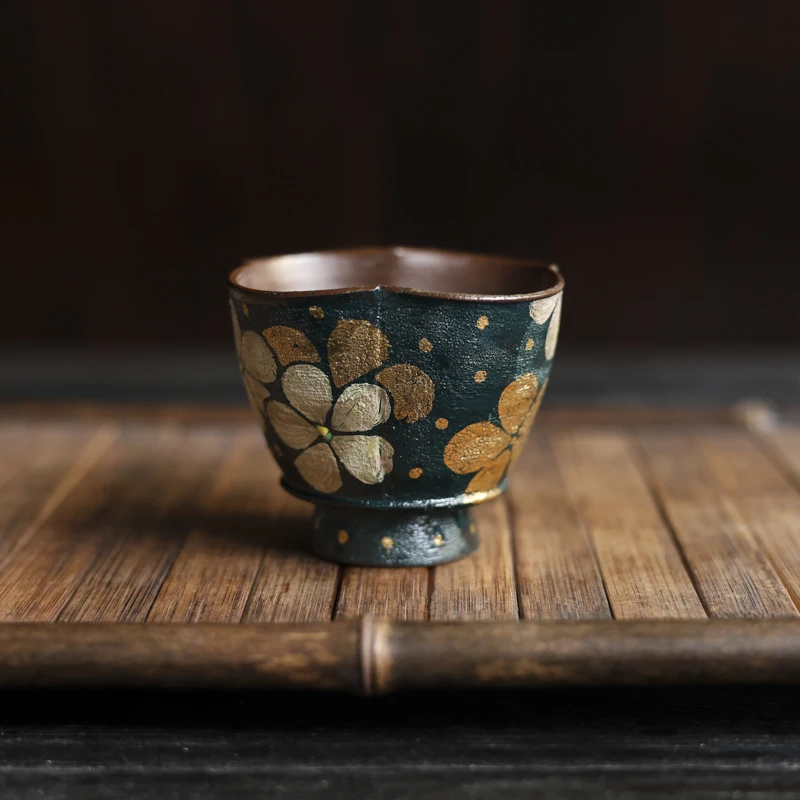 【陶珊居】 炼陶-绿色五瓣花-蕉白轩-茶杯-110ml（蕉白S0611）