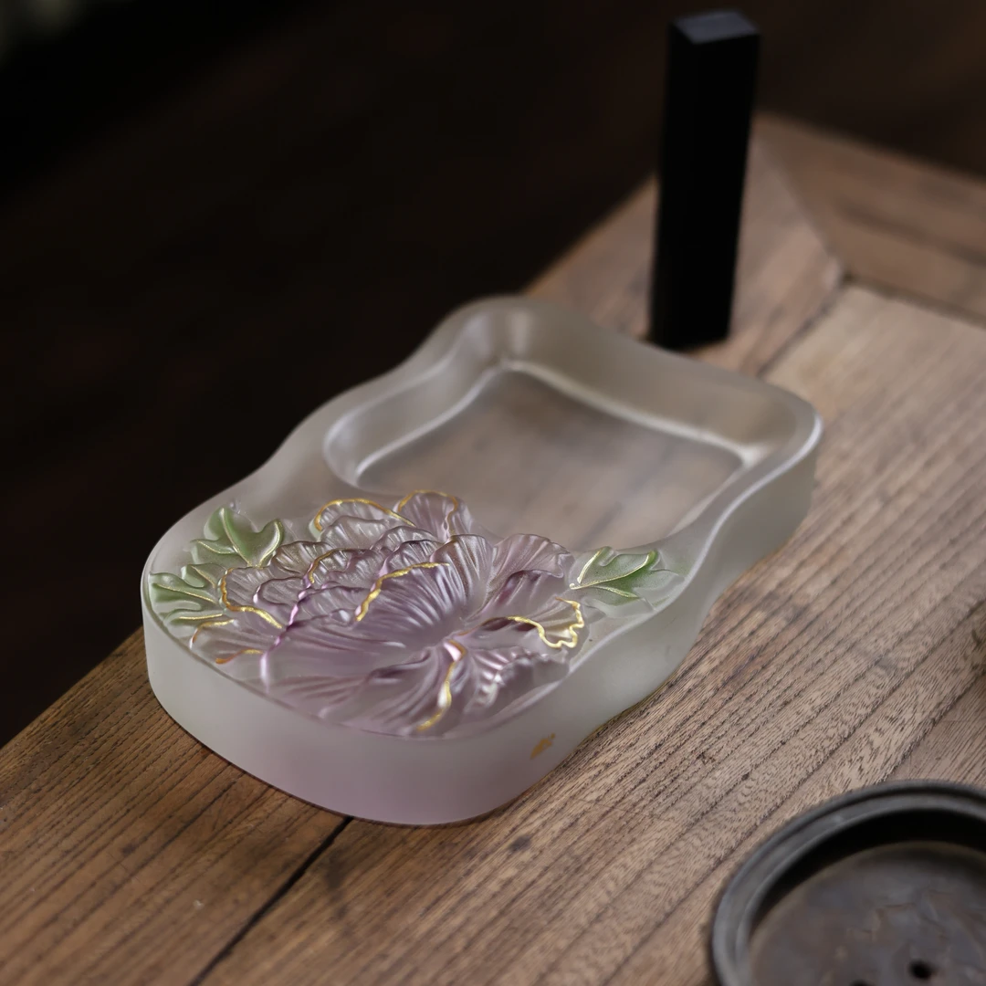 【陶珊居】 紫色渐变金琉璃-心缘堂琉璃-牡丹砚-茶道零配（心缘0020）