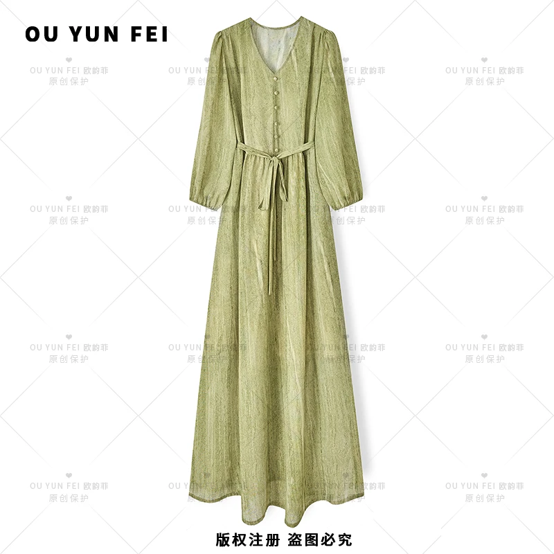 高级感连衣裙女早秋新款气质显瘦穿搭时尚轻奢洋气印花长裙F1705