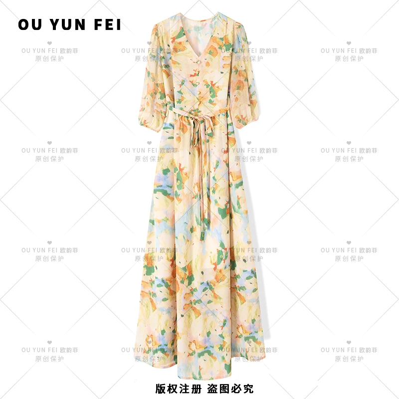 2024夏季新款连衣裙气质显瘦穿搭时尚轻奢优雅洋气高级长裙F1233