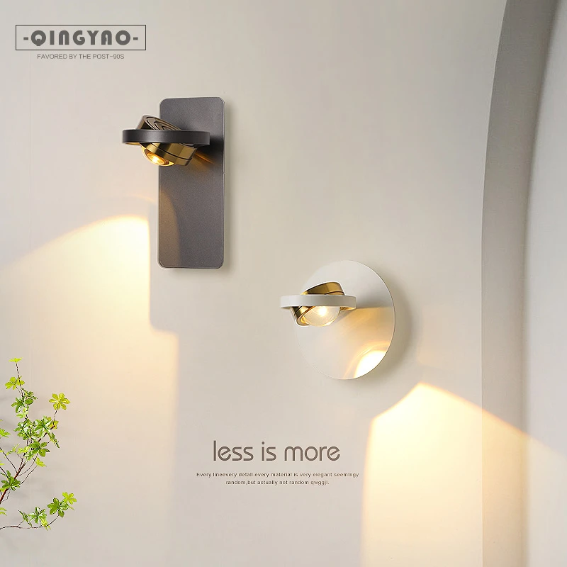 清瑶全光谱壁灯带射灯极简led背景墙灯360度可旋转护眼卧室床头灯