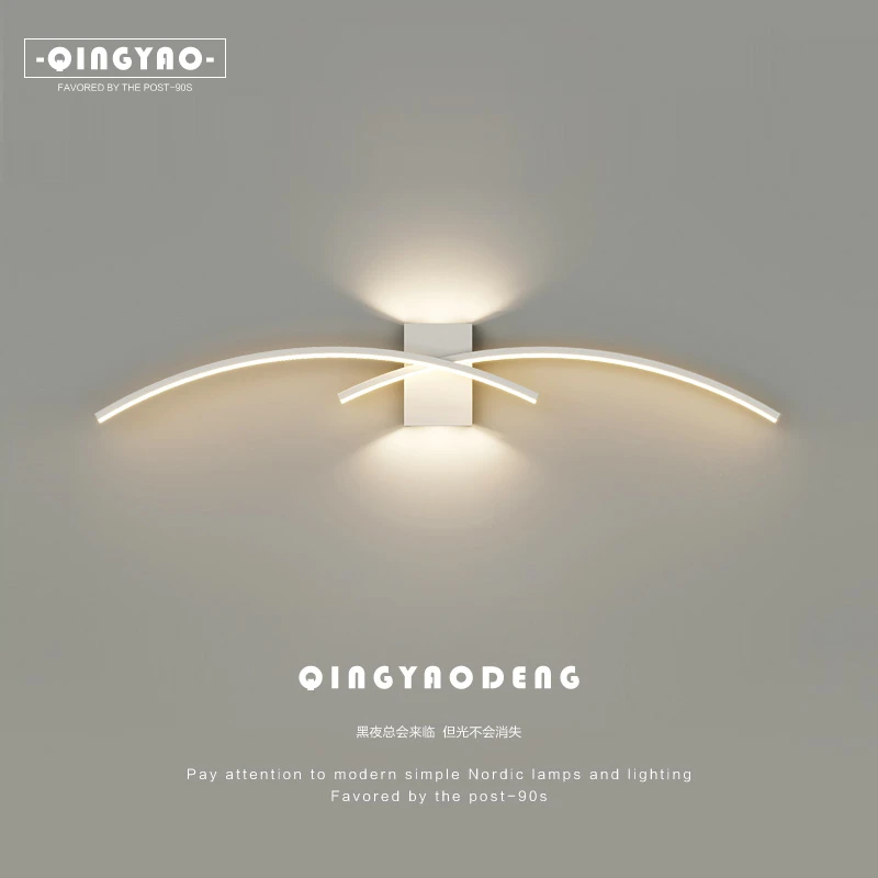 清瑶极简LED壁灯卧室床头灯简约现代创意个性客厅电视背景墙灯具