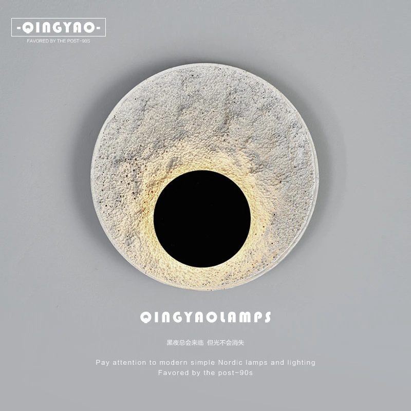 清瑶圆形月亮壁灯创意客厅卧室床头背景墙装饰灯北欧风极简楼梯灯