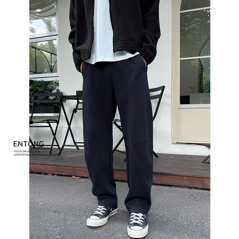 Entong美式潮牌cleanfit休闲裤男生分割设计宽松百搭弯刀运动卫裤