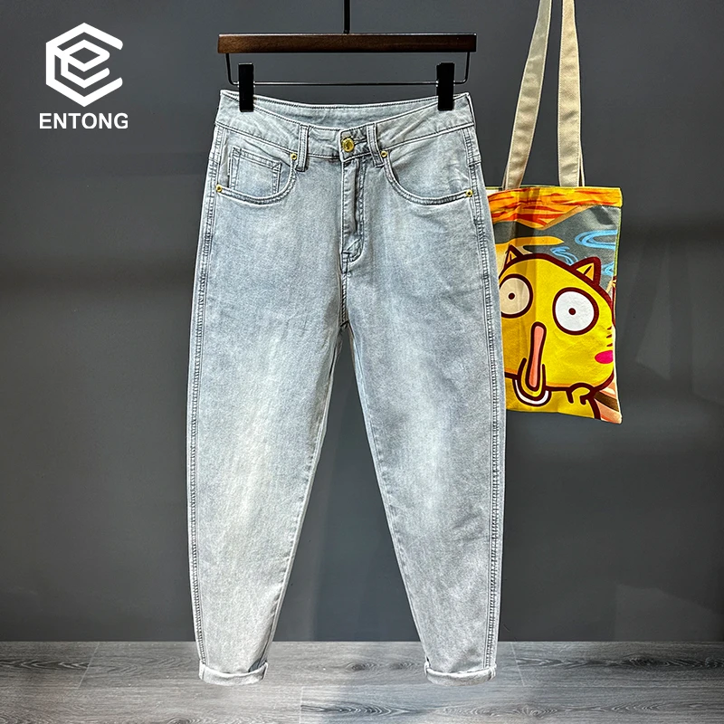 2024新款男士裤子潮牌美式哈伦牛仔裤宽松直筒潮牌韩版潮流小脚裤