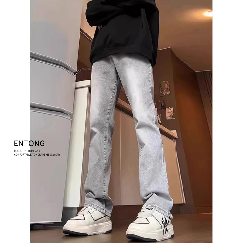 cleanfit水泥色牛仔裤男春季新款穿搭裤子学生修身直筒微喇裤男款