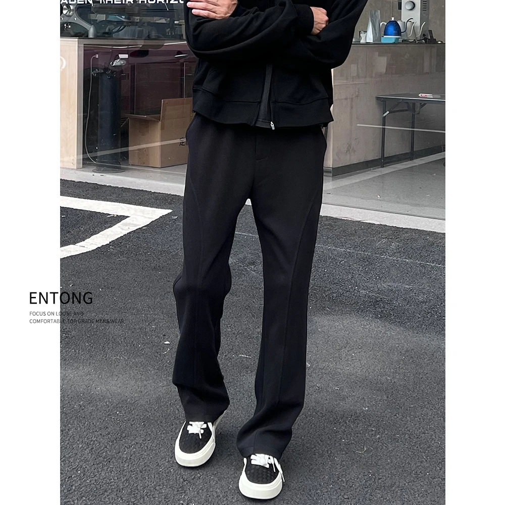 Entong美式cleanfit斜切休闲裤男款百搭潮牌黑色直筒宽松运动卫裤
