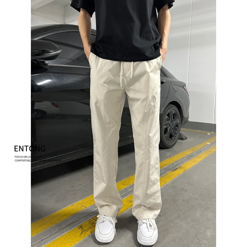 Entong美式薄款高街男款速干休闲裤宽松百搭户外大码微喇长裤男士