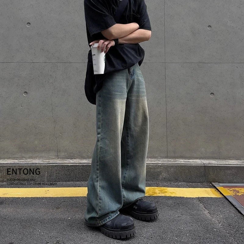 微喇叭牛仔裤男vibe美式高街宽松阔腿水洗复古潮流秋季新款长裤子