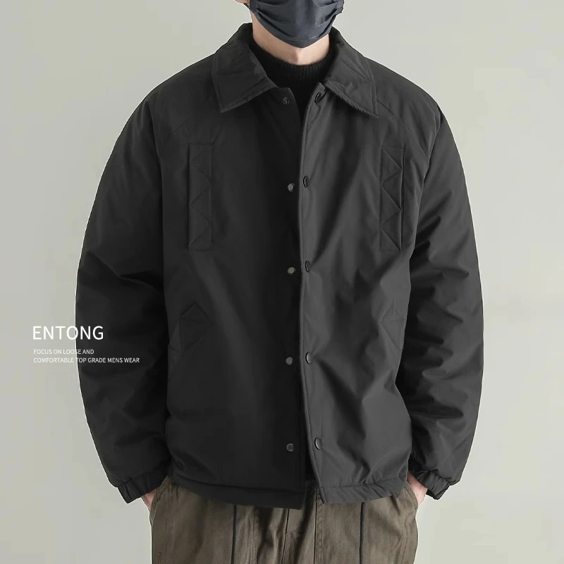 秋冬季外套男加厚日系教练夹克棉袄工装棉衣短款潮牌轻薄棉服上衣