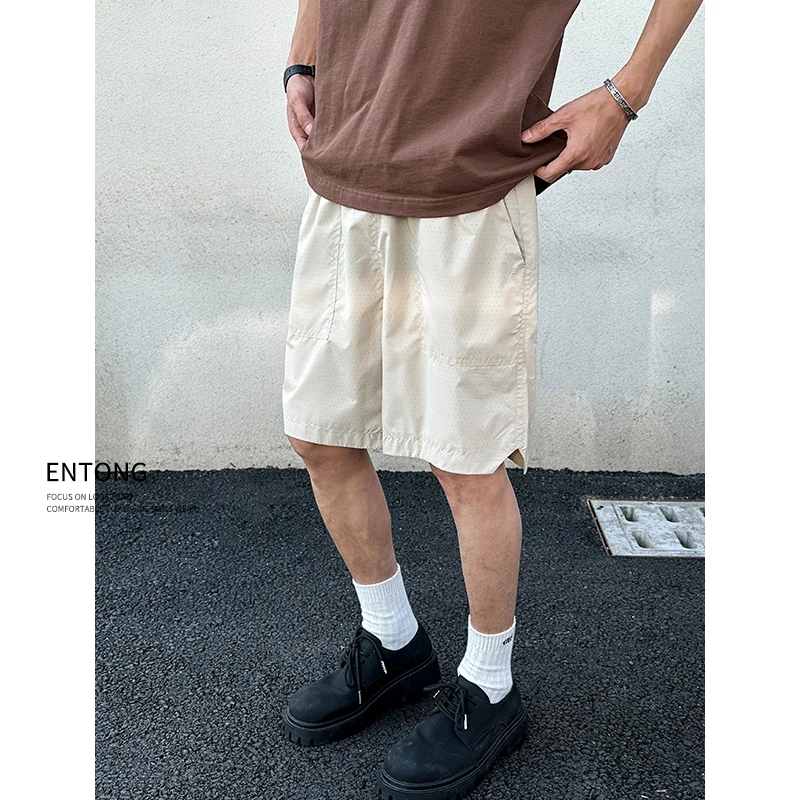 Entong潮牌冰感速干休闲短裤男款夏季宽松直筒百搭沙滩运动五分裤