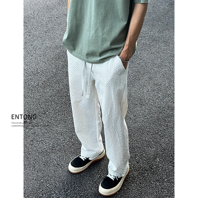 Entong泡泡纱速干直筒裤子男2024夏季薄款宽松长裤美式垂感休闲裤