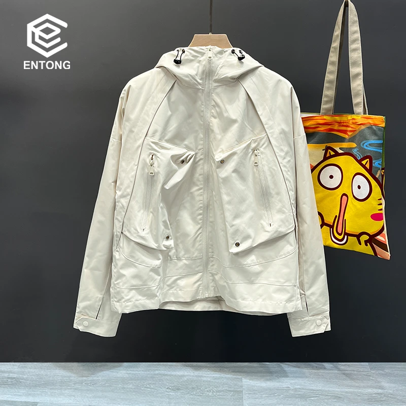 2024春季新款潮流男款白色夹克外套美式户外防风连帽上衣爆款