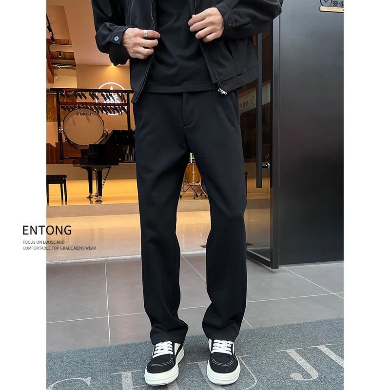 Entong高级感复古休闲裤男士潮流加厚西装卫裤男款百搭修身长裤子