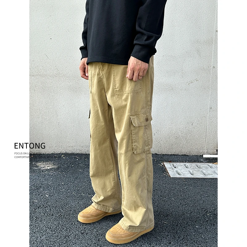 Entong美式复古水洗工装伐木裤男街头vibe直筒宽松百搭阔腿休闲裤