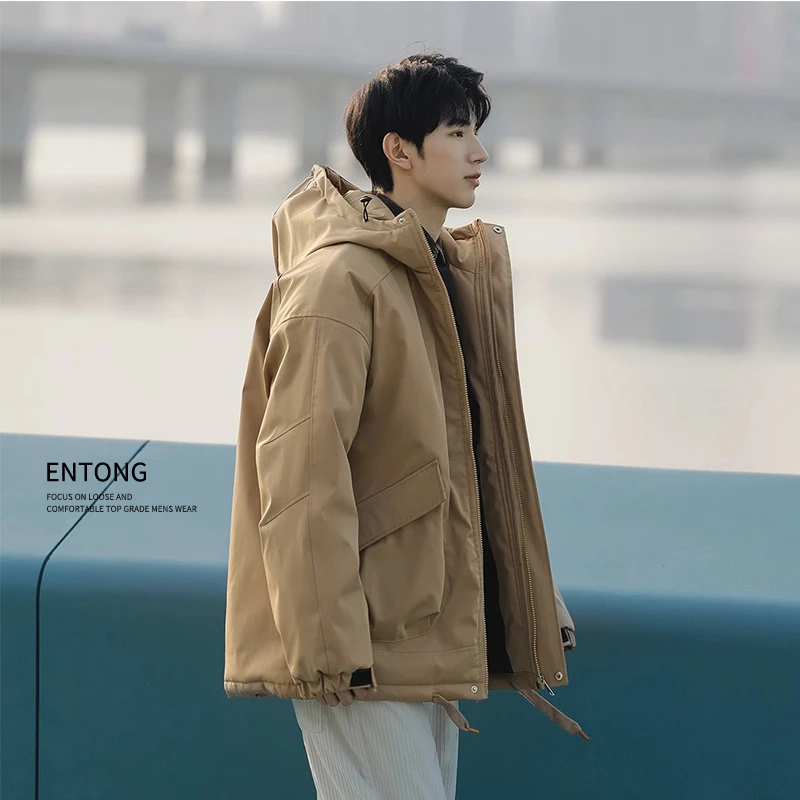 卡其色冲锋衣棉服男款冬季加厚机能外套胖子大码日系cityboy棉衣