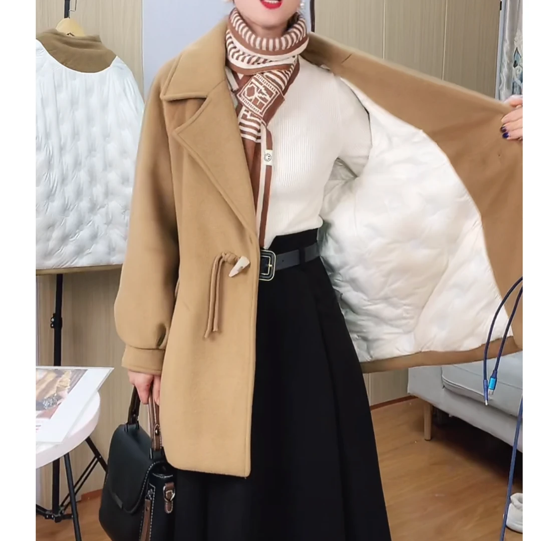 羽绒内胆 毛呢大衣女 冬季气质  显瘦百搭 双面尼大衣