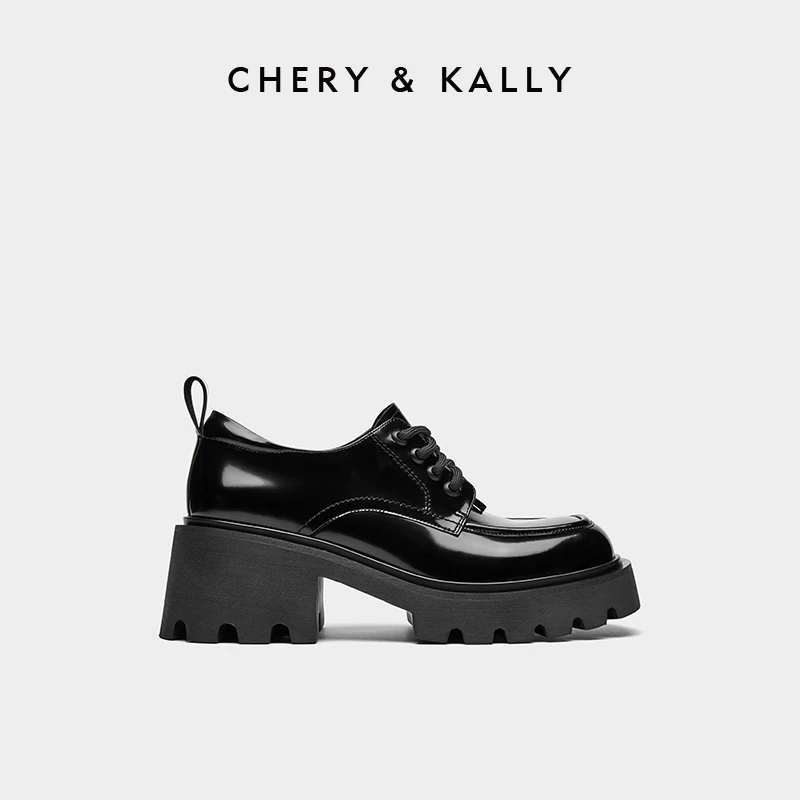 CHERY KALLY女士运动鞋真皮黑色小皮鞋增高乐福鞋厚底963PX3366
